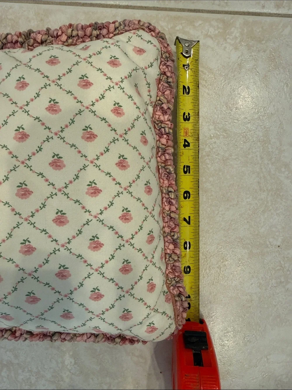 Floral Lattice Decorative Throw Pillow - Pink on Cream - Unbranded